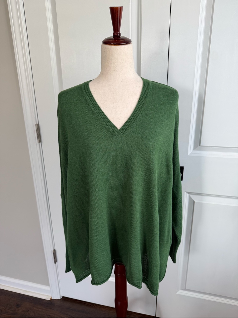 MERSEA Catalina V-Neck Sweater in Forest Green Boxy Relaxed Lagenlook One Size